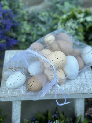 Vajíčka 18ks mix veľkostí (4-5-6cm) plast, Natur 