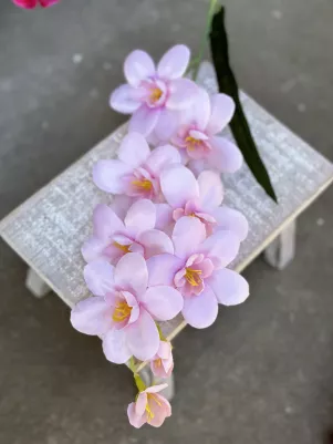 Orchidea konár 64cm (z toho len kvety 30cm, plus listy) textilné kvety, stonka plast, Ružová