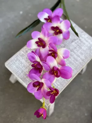 Orchidea konár 64cm (z toho len kvety 30cm, plus listy) textilné kvety, stonka plast, Ružovo-žltá 