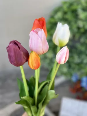 Gumené tulipány (ako živé) 6ks v kytičke, 45 cm, mix farba 