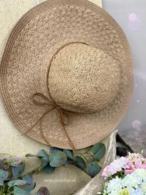 Romantický klobúk (letný) 42 cm, ohybný, imitácia slamy, univerzálna veľkosť