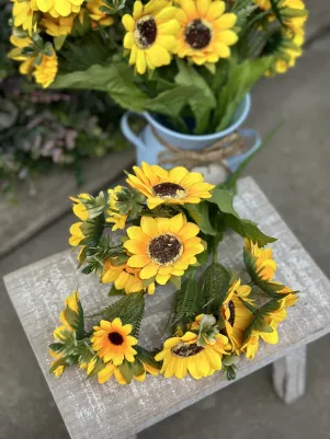 Kytička slnečnica kvalitne vypracované kvety 15x mix veľkosti, 35 cm, 5x stonka
