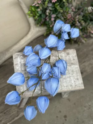 Physalis konár, TOP kvalita, 98cm (z toho len physalis 47cm) kvet textilný, modrý 