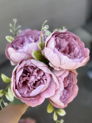 Kytica pivonka veľká, 5x stonka, (textilný kvet 10cm) 38cm, krásna ružová