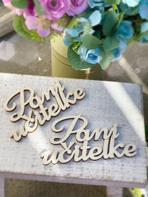 Drevený výrez PANI UČITEĽKE 12x7 cm, cena za 1 ks