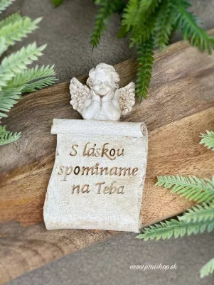 Tabuľka plochá s anjelom, polyresin 13,5 cm x 7,5 cm 