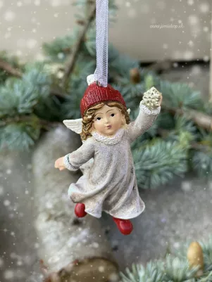 Závesná postavička anjel s hviezdičkou 8 cm, polyresin 