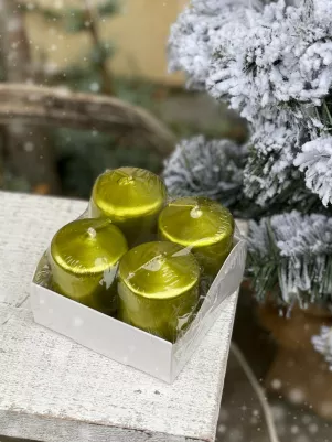 Adventné sviečky 4 ks 4 cm/6 cm, metalické, 220g, oliva 