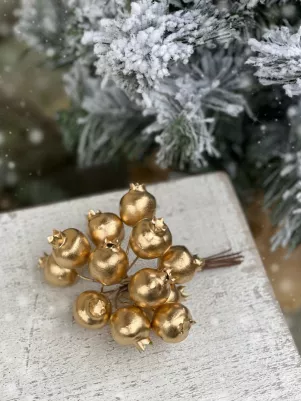 Dekoračné bobule zlaté na drôtiku 12 ks 1,5 cm 
