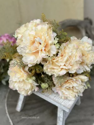 Mega veľká 48 cm Kytička pivonka Ivory (7 x kvet 12 cm a veľa zelene) 13x stopka, TOP kvalita,