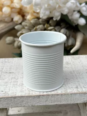 Plechová nádoba, výška 8 cm, šírka 7,5 cm, biela