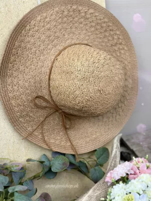 Romantický klobúk (letný) 42 cm, ohybný, imitácia slamy, univerzálna veľkosť