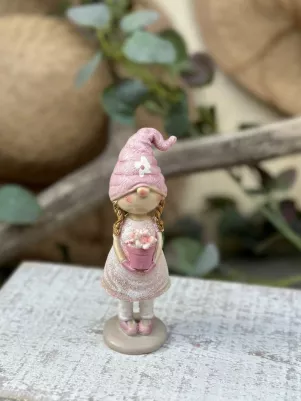 Postavička škriatok 13 cm, polyresin, ružový, Dievča