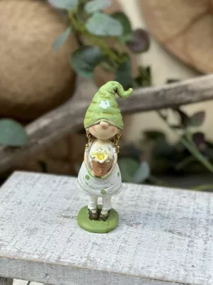 Postavička škriatok 13 cm, polyresin, zelený, Dievča