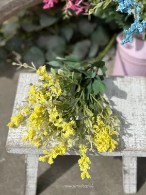 Kytička bobule a tráva, 5x stonka, 7 cm, (plast, polystyrén) Žlté