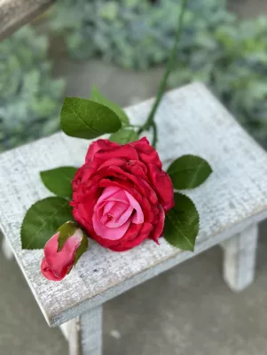 Šipová ruža (hlavička textilná 8 cm)  s púčikom, 46 cm, TOP kvalita, ružová