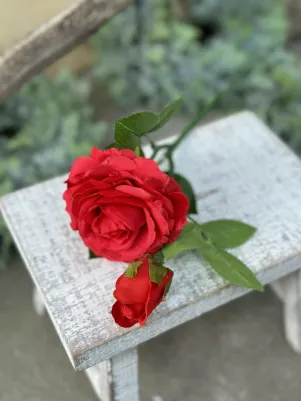 Šipová ruža (hlavička textilná 8 cm)  s púčikom, 46 cm, TOP kvalita, červená