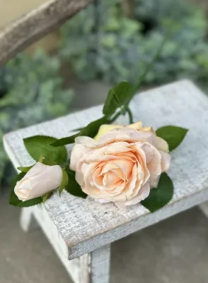 Šipová ruža (hlavička textilná 8 cm)  s púčikom, 46 cm, TOP kvalita, marhuľa 