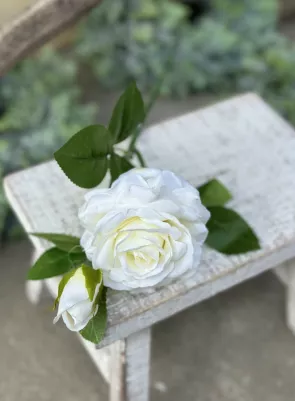 Šipová ruža (hlavička textilná 8 cm)  s púčikom, 46 cm, TOP kvalita, Biela 