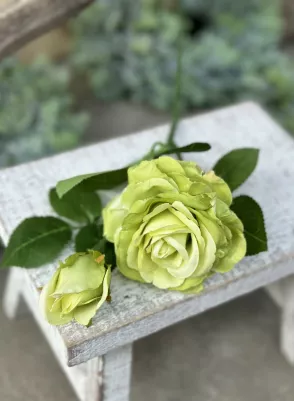 Šipová ruža (hlavička textilná 8 cm)  s púčikom, 46 cm, TOP kvalita, Zelená