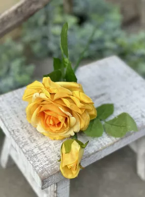 Šipová ruža (hlavička textilná 8 cm)  s púčikom, 46 cm, TOP kvalita, žltá 