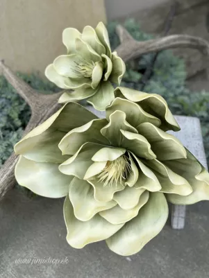 Konár MAGNOLIA penová TOP kvalita, (1x 14 cm kvet, 1x 27 cm kvet) konár 100 cm, zelená