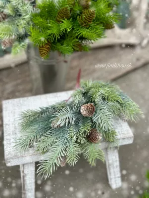 Čečina so šiškami, plast, 5 x mini šiška, 33 cm, Zasnežený vzhľad 