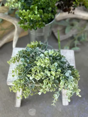 Eukalyptus mini lístky  Kytička 34 cm, 7x stonka, plast, zeleno biely 