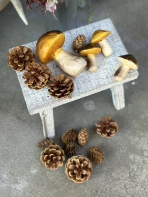 Set (huby polystyrén: 1 ks 10 cm, 3 ks 5 cm) plus šišky mix veľkosti 