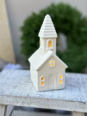 Vianočný domček LED svietiaci, keramika, 6x7 cm, výška 16 cm 