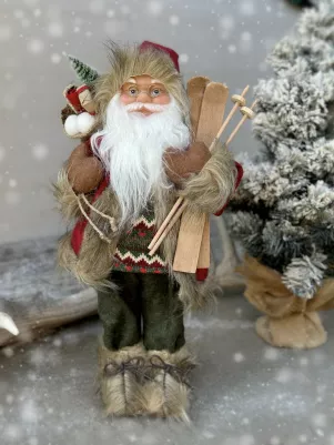 Mikuláš textilný, samostatne stojací, 53 cm s lyžami (drevo) 