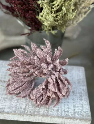 Protea 5x kvet na stonke, staroružová, TOP kvalita, 25 cm, kvet 8 cm 