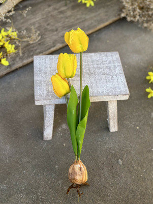Kytička tulipány (3 ks) s cibuľkou, 42 cm, Žltý 