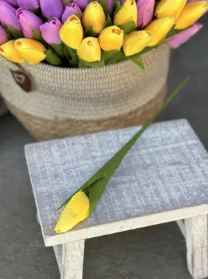 Tulipán textilný 37cm (hlavička  5cm) stonka guma, cena za 1 ks, žltý 