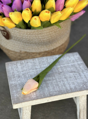 Tulipán textilný 37cm (hlavička  5cm) stonka guma, cena za 1 ks, marhuľa 
