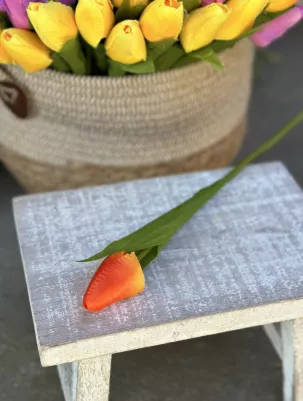 Tulipán textilný 37cm (hlavička  5cm) stonka guma, cena za 1 ks, oranžový 