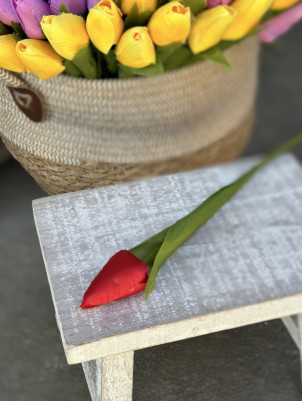 Tulipán textilný 37cm (hlavička  5cm) stonka guma, cena za 1 ks, červený 