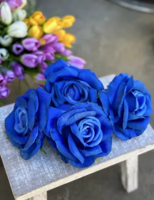 Ruža hlavička textilná TOP kvalita, 10-11 cm, cena za 1ks, modrá