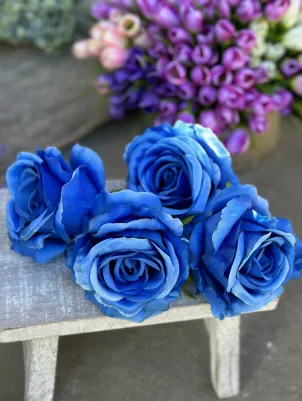 Ruža hlavička textilná TOP kvalita, 10-11 cm, cena za 1ks, modrá melírovaná