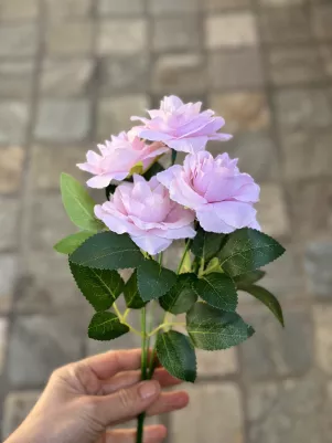 Kytička ruža, 5x kvet polyester, 29cm, ružová 