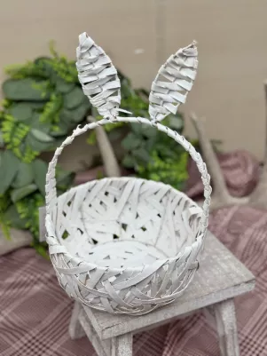 Košík zajko, Prúteny, pevný, výška 30cm, šírka 19cm, biely 