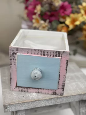 Drevený šuflík s fóliou, 12x12x11cm, modro-ružový 