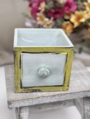 Drevený šuflík s fóliou, 12x12x11cm, Žlto-biely 