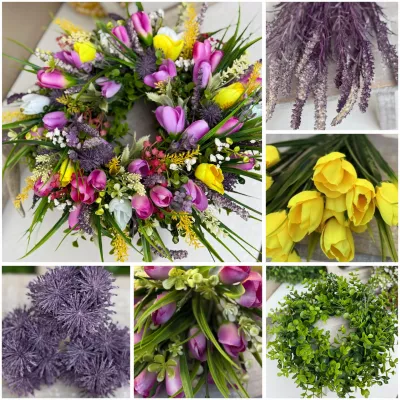 BOX ‼️💐 materiál na výrobu bohato zdobeného venca, hotový veniec má cca 34cm, krokuskový 