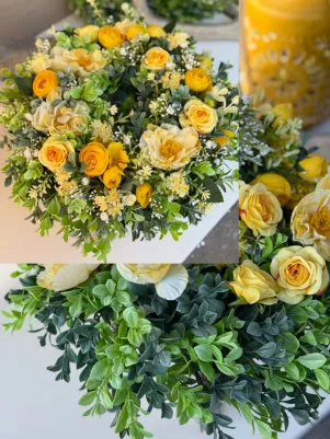 BOX ‼️💐 materiál na výrobu bohato zdobeného venca, hotový veniec má cca 35cm, žltý 