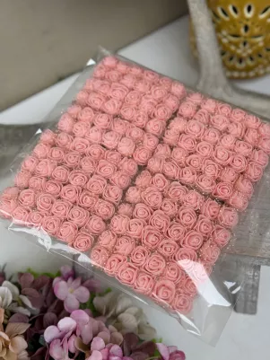 Penová ruža mini (1,8cm) na drôtiku s organzou, cena za 144ks, lososová 