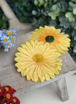 Gerbera hlavička plochá, 10cm, textil, cena za 1ks, žltá