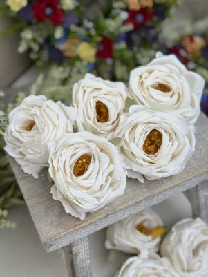 Divá ruža hlavička 9 cm, výška 3 cm, cena za 1 ks, TOP kvalita, ivory