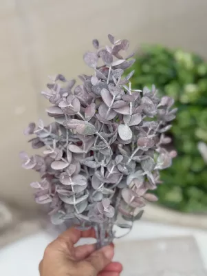 Eukalyptus kytička, poprášený plast, ružový, 5x stonka, 37cm 
