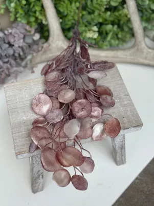Eukalyptus konár striekaný, 71cm (z toho len listy 35cm), striekaný plast, ružový perleťový 
